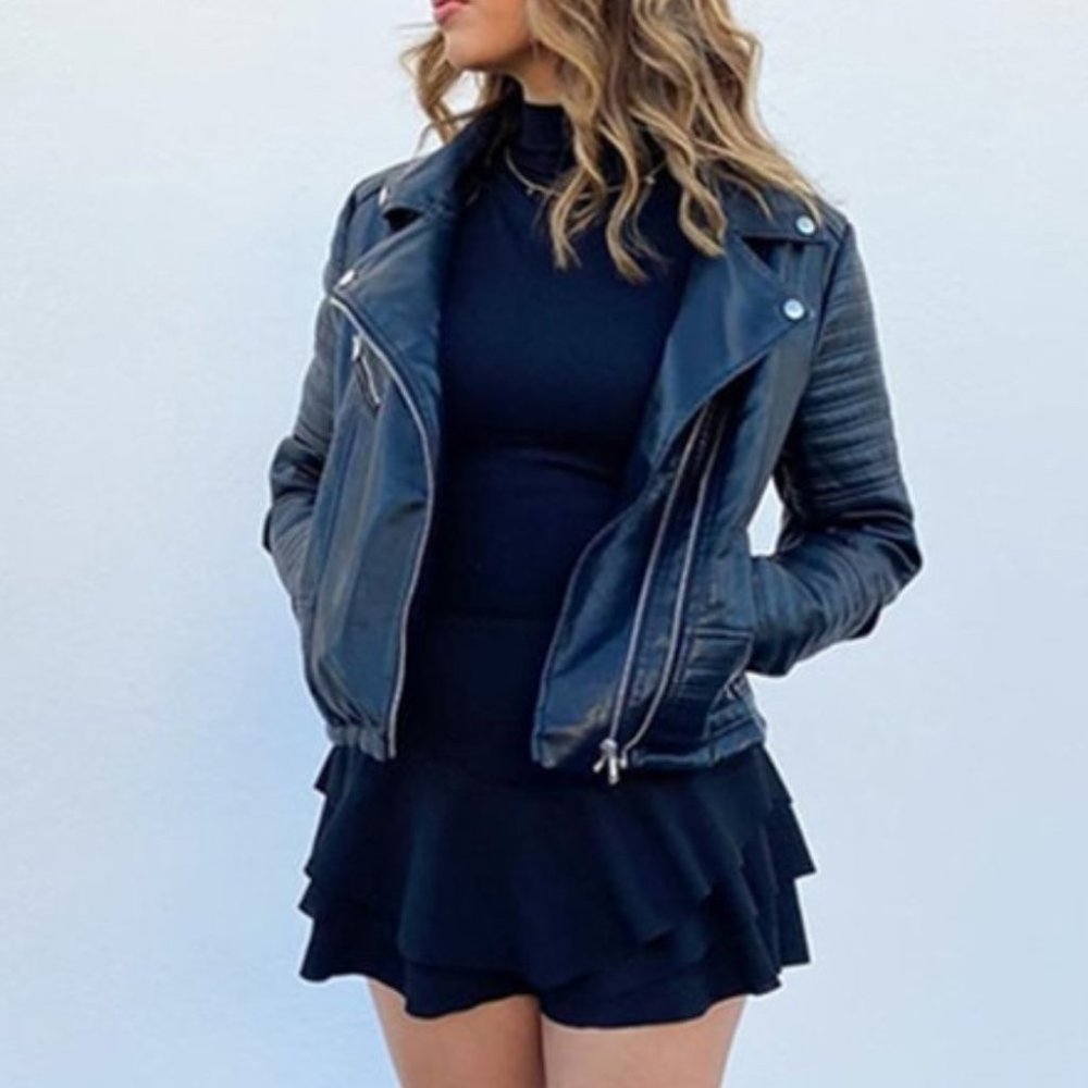 Modern Edge Faux Leather Biker Jacket black